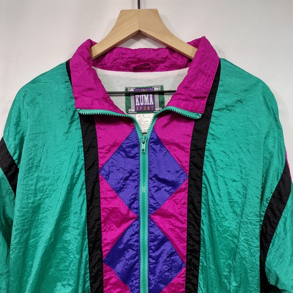 Vintage Kuma Sport Colorblock Windbreaker Set Womens M Green Boho Retro 80s 90s - Picture 3 of 13